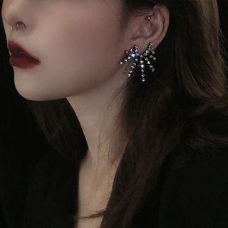 Rhinestone Ear Stud 1 Pair - Black & Transparent - One Size