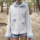 Long Sleeve Furry-trim Loose-fit Jacket