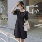 Short-sleeve Bow-neck A-line Dress