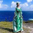 Leaf Print 3/4-sleeve Maxi Dress Green - One Size