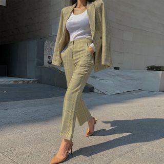 Office Look Plaid Blazer & Pants Set