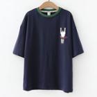 Printed Short-sleeve T-shirt Navy Blue - One Size