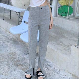 High Waist Slit-hem Bootcut Pants