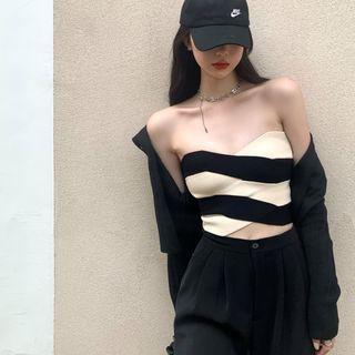 Two-tone Tube Top / Cropped Cardigan