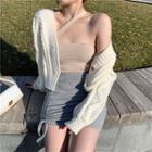 Long-sleeve Knit Cardigan / Sleeveless Top / High-waist Plain Skirt