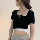 Mock Two-piece Cropped T-shirt Black - One Size