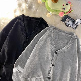 V-neck Striped Button-up Oversize Cardigan