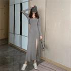 Sleeveless Slit Midi A-line Dress / Cardigan