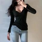Long Sleeve Sweetheart Neckline Plain T-shirt