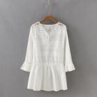 3/4-sleeve Perforated Blouse White - One Size