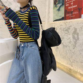 Striped Cropped Rib Knit Top As Shown In Figure - One Size