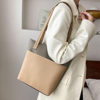 Faux Leather Two-tone Tote Bag