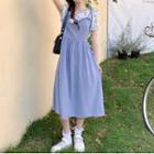 Set: Short-sleeve Mock Two-piece Midi Dress + Scrunchie