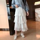 Layered A-line Midi Crinkle Skirt Skirt - White - One Size