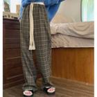 Plaid Loose-fit Pants Coffee - One Size