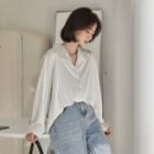 Pinstriped Long-sleeve Blouse White - One Size