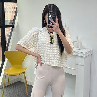 Drop-shoulder Embossed Crop Top