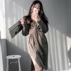 Tie-front Split-hem Sweater Dress