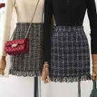 High-waist Fringed Wool Skirt