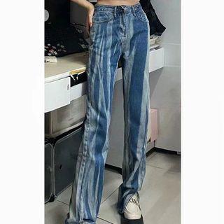 Mid Rise Tie-dyed Slit Bootcut Jeans
