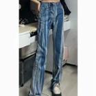Mid Rise Tie-dyed Slit Bootcut Jeans