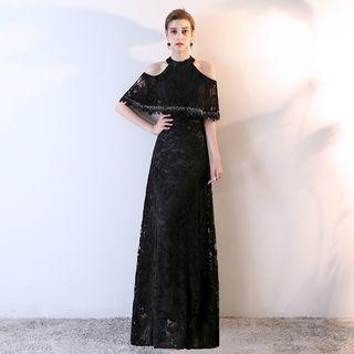 Cold Shoulder A-line Lace Evening Gown