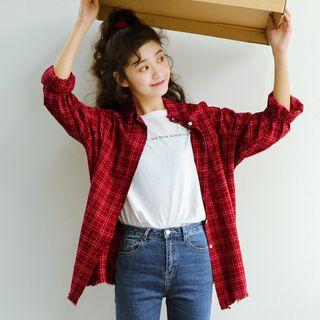 Plaid Boyfriend Shirt Red - One Size