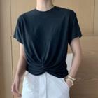 Round Neck Tie-waist Short Sleeve Crop Top Black - One Size