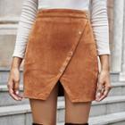 Asymmetric Button Mini Pencil Skirt