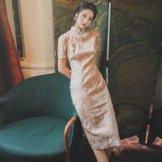 Short-sleeve Midi Lace Qipao Dress