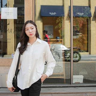 Drop-shoulder Plain Flannel Shirt