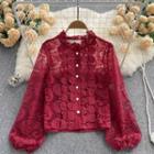 Set Of 2 : Suspender Plain Tank Top + Long-sleeve Round-neck Lace Cutout Top