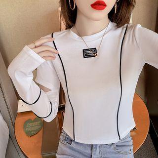 Long-sleeve Contrast Trim Cut-out T-shirt