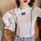 Long-sleeve Contrast Trim Cut-out T-shirt