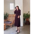 V-neck Pleated Dress With Belt