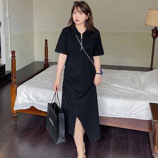 Elbow-sleeve Collar Midi A-line Dress (various Designs)