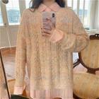 Single-breasted Long-sleeve Blouse / Color-block Crewneck Long-sleeve Sweater
