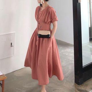 Short-sleeve Ruffled Front Button Dress