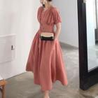 Short-sleeve Ruffled Front Button Dress