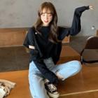 Long-sleeve Ripped T-shirt Black - One Size