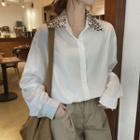 Leopard Print Collar Shirt White - One Size