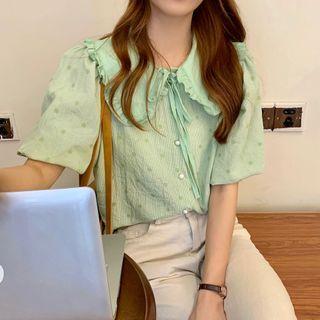 Puff-sleeve Dots Peter-pan Collar Blouse