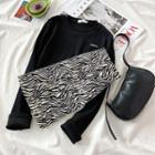 Long-sleeve Lettering Print Top / Zebra Print Mini A-line Skirt