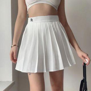 Embroidered Pleated Mini A-line Skirt