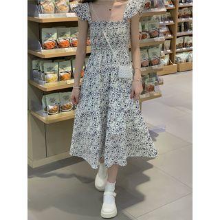 Ruffle Sleeves Floral A-line Dress