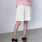Band-waist Pintuck-trim Wide-leg Shorts
