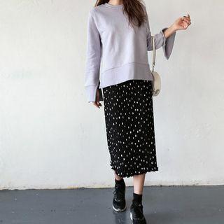 Polka-dot Pleated Long Skirt