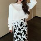 Plain Sweatshirt / Cow Print Skirt