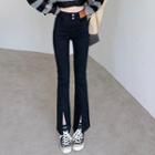 High Waist Slit-hem Boot-cut Jeans