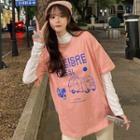 Elbow-sleeve Printed T-shirt / Long-sleeve Mock Neck T-shirt